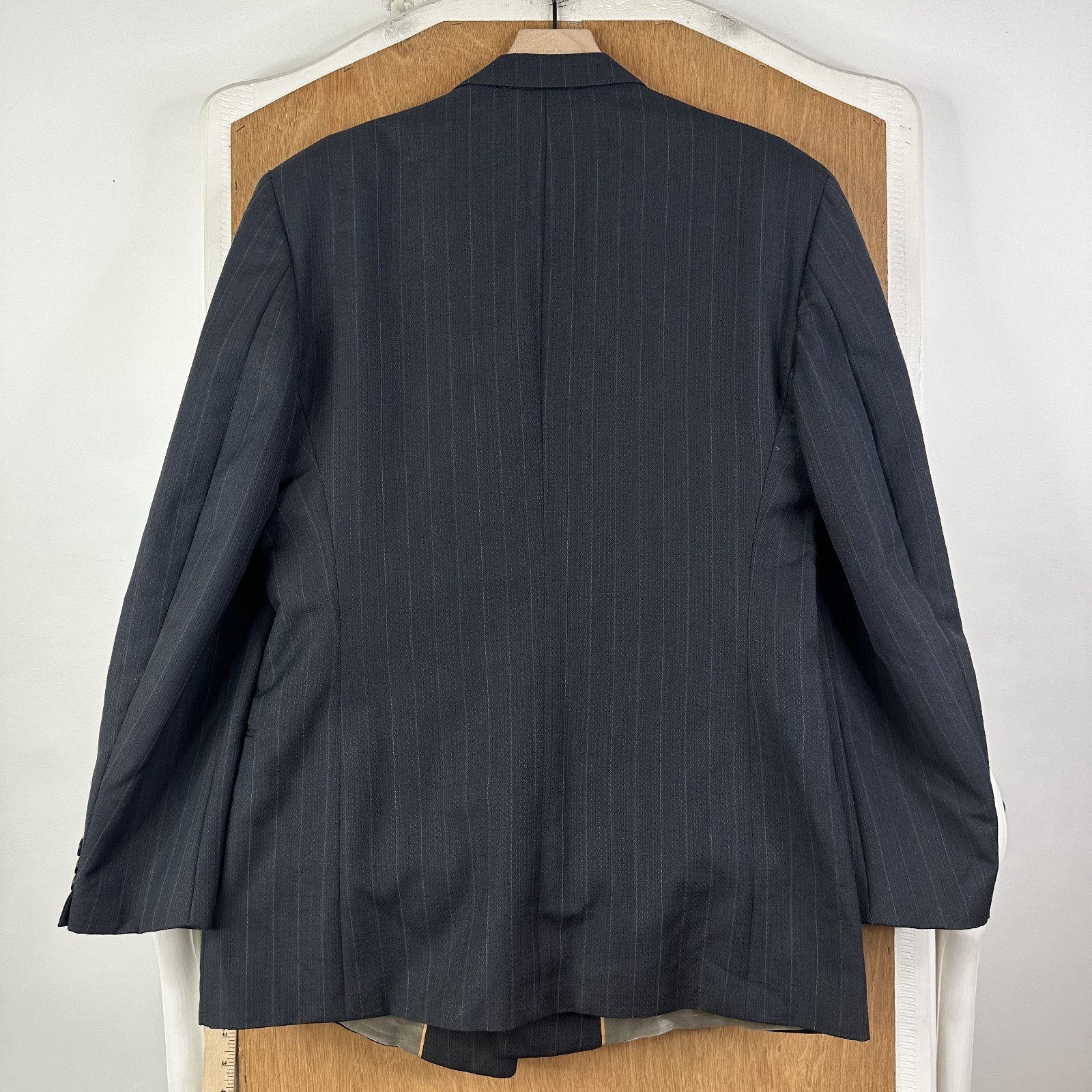 VTG Double Breasted Suit Mens 42R Gray Pinstripe Wool Pants 30×32 Canvased Retro