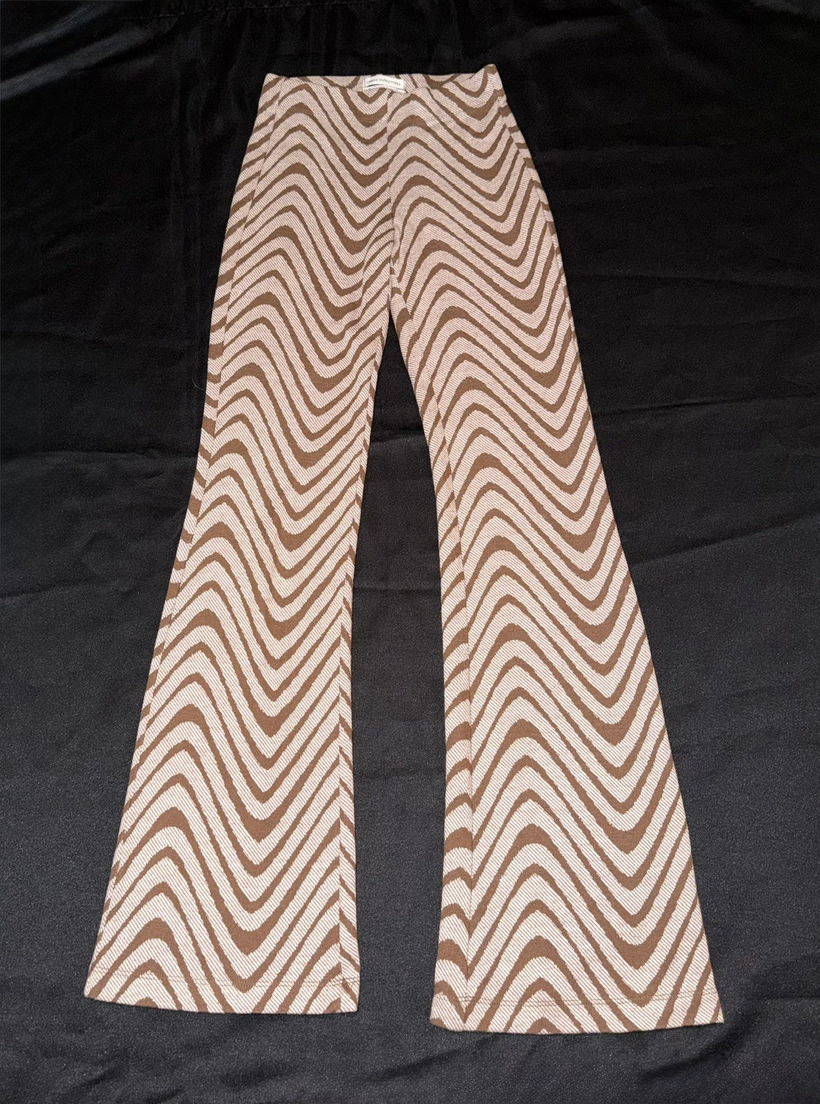 Urban Outfitters Bryn XS Flare Pants Brown Cream Swirl High Rise Pull-On Y2K 70s