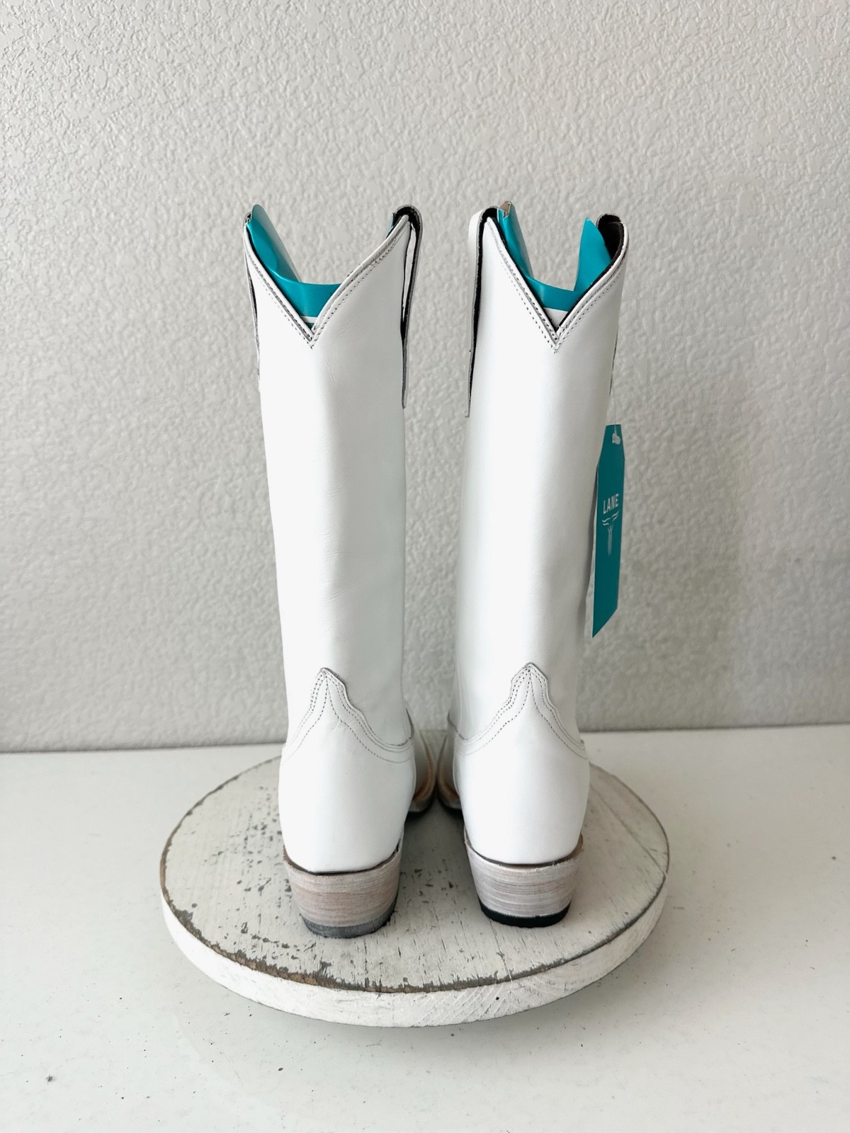 Lane EMMA JANE White Cowboy Boots Western Cowgirl Mid Calf Tall Snip Toe Sz 7