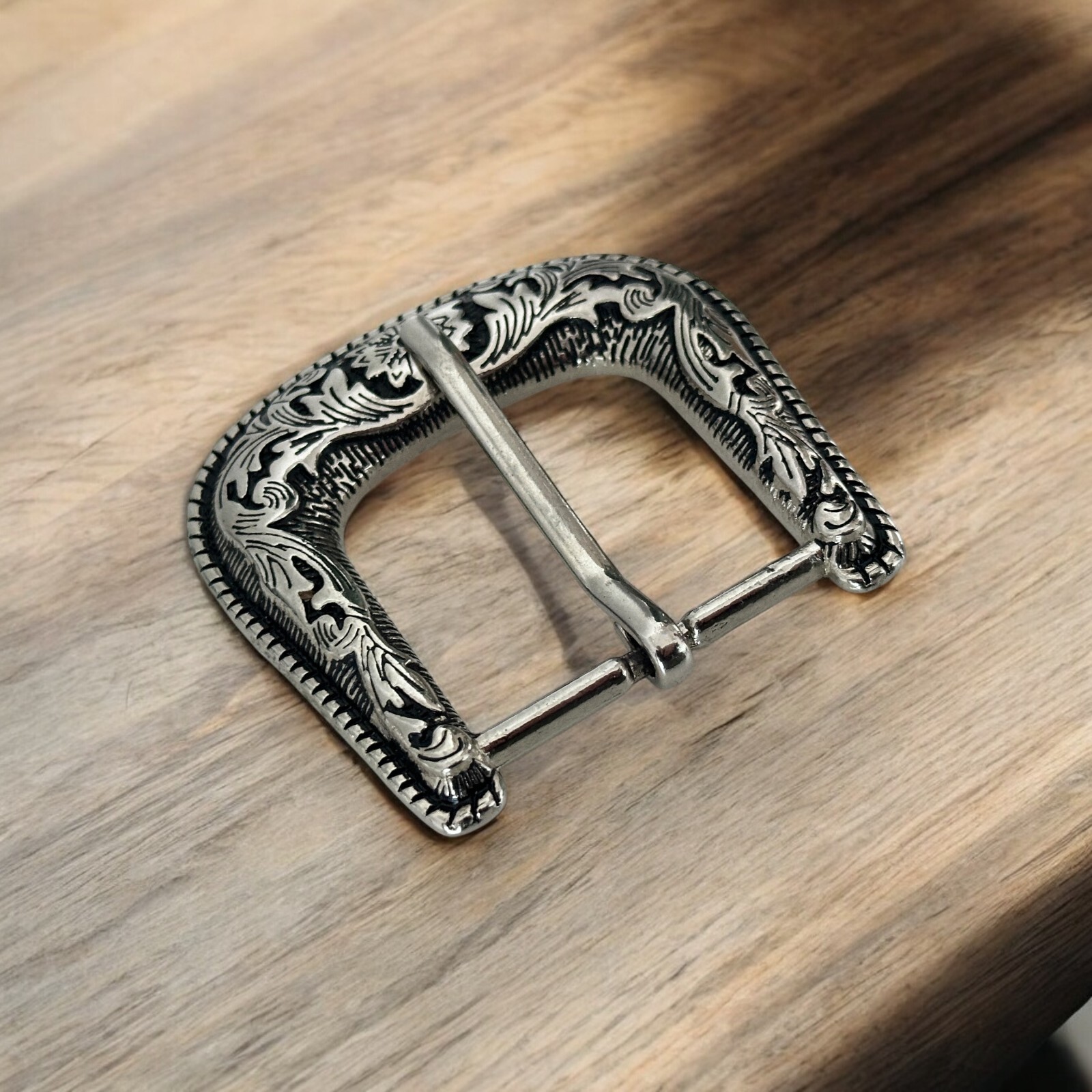 Western Cowboy Silver Flower Engraved Belt Pin Buckle Fits 1-1/2″ Strap