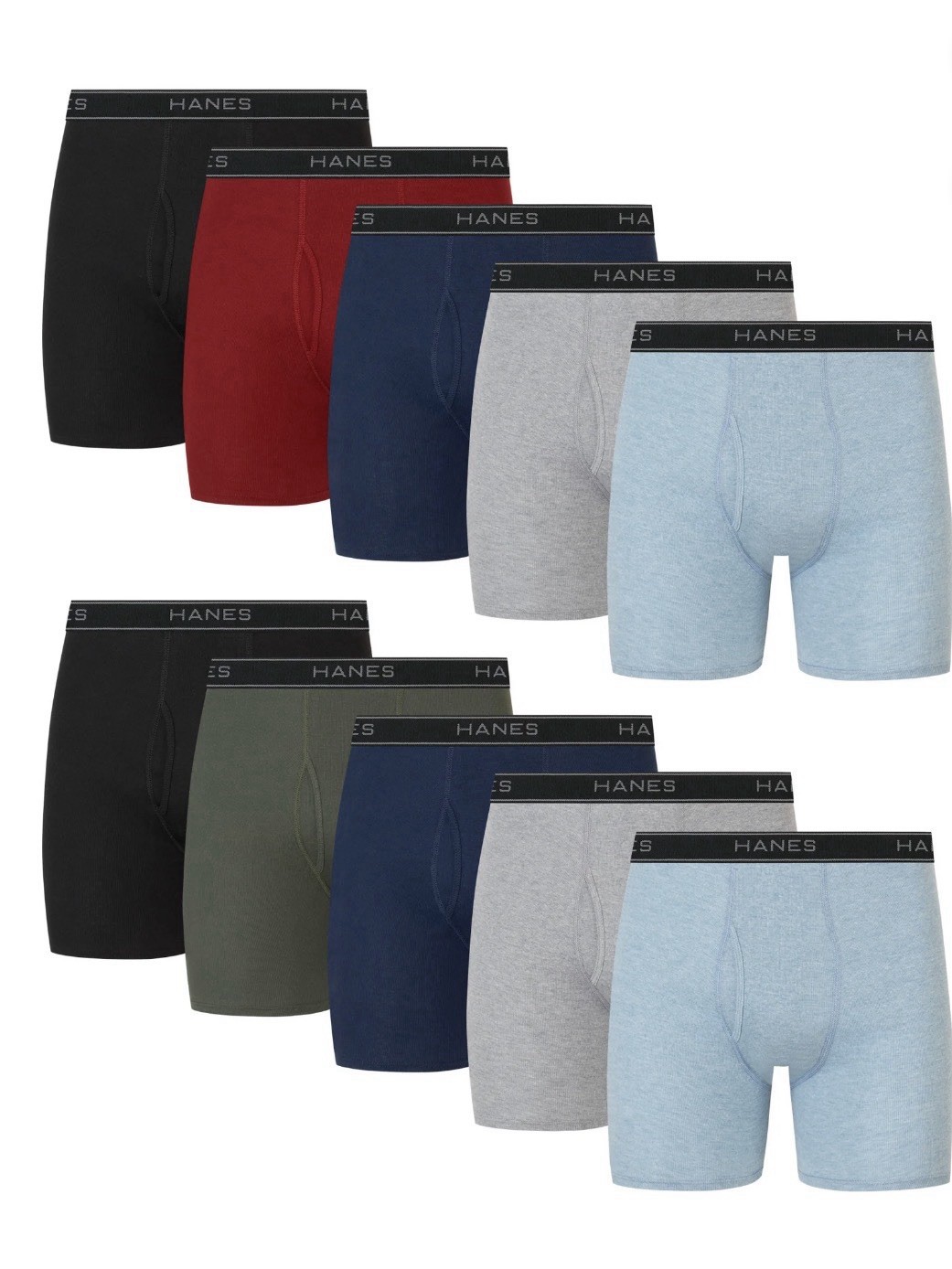 10-Pack HANES Men’s XL Boxer Briefs Tagless Comfort Flex Waistband Solid Colors