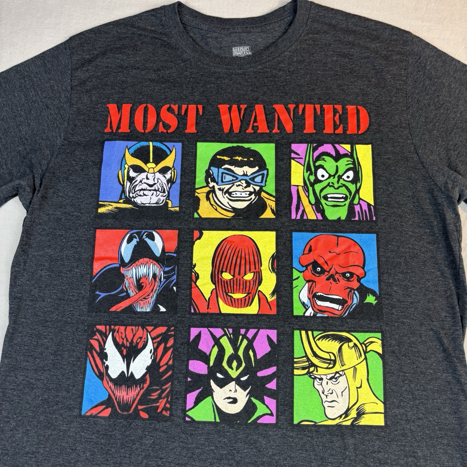 Marvel Shirt Mens XL Gray Short Sleeve Most Wanted Marvel Universe Characters