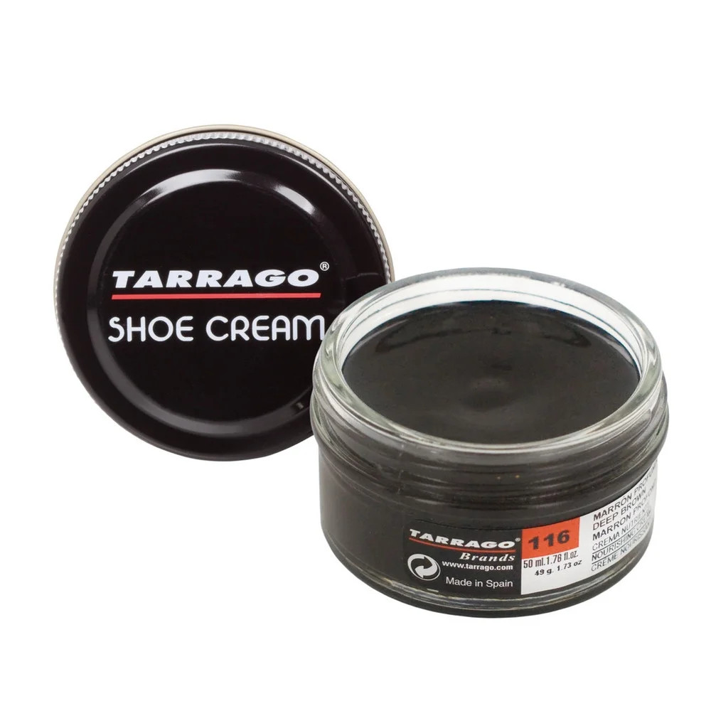 tarrago shoe cream, 116 deep brown, 1.7 ounce glass jar, leather care and shine