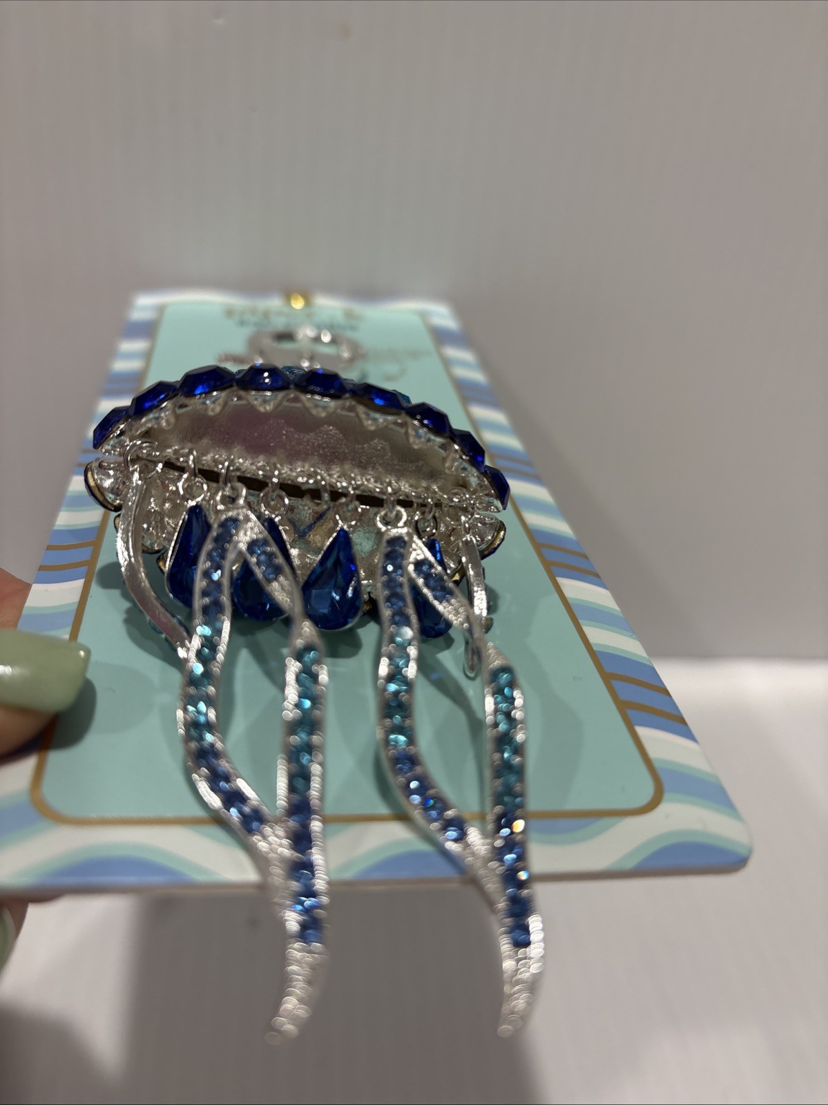 💙NWT Piper K Blue Rhinestone Jelly Fish Bag Charm / Keychain Blue Crystal