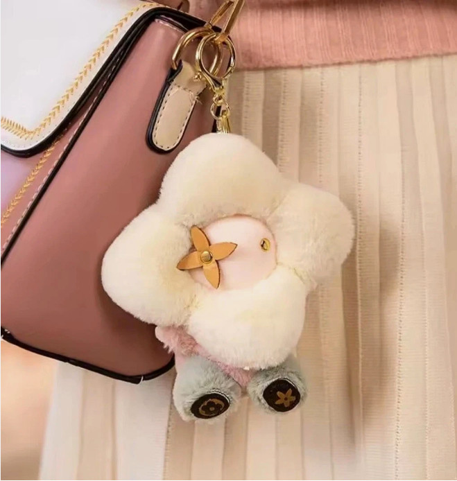 Plush Clover Pink Teddy Bag Charm Keyring Luxe Handbag Purse Fashion Accessories