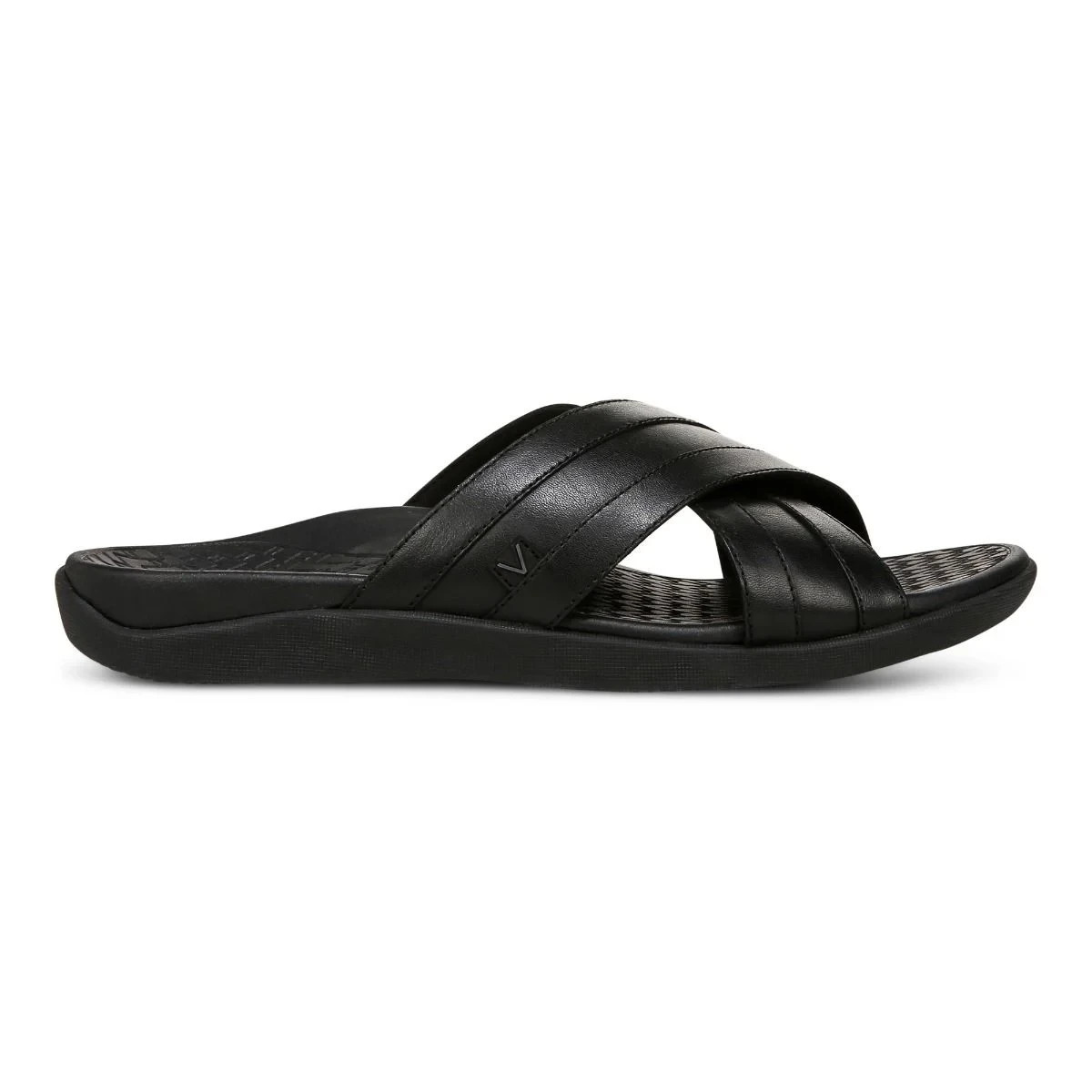 Vionic Tide Men Slide Sandal Orthotic Adjustable Walking Black Leather Shoes New