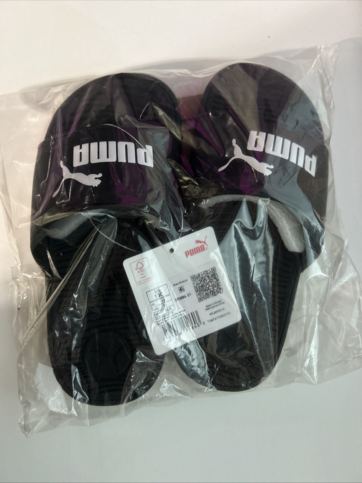 Kids Puma Slides – Cool Cat 2.0 – Black & White Size 13C