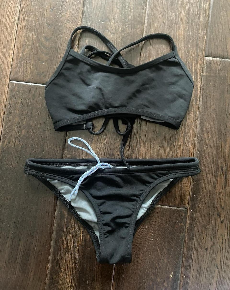JOLYN Grayson Black 2-Piece Bikini Set Spaghetti Straps Lined Adjustable S A
