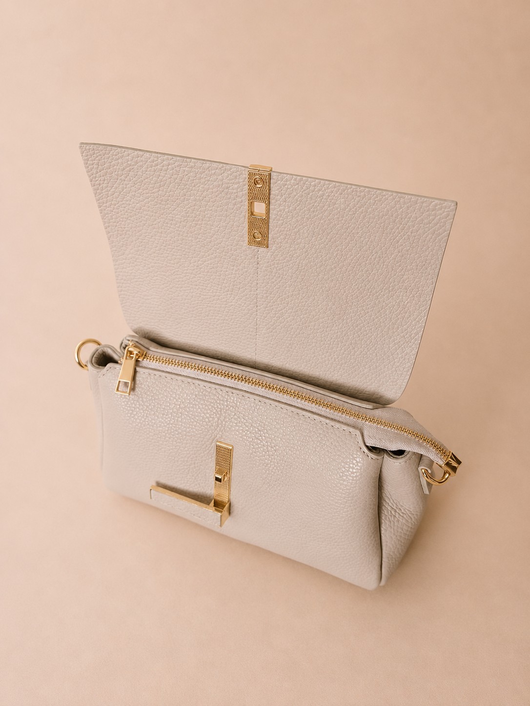 Ivory Beige Italian Leather Crossbody Bag, Small Minimalist Purse, Made in Italy