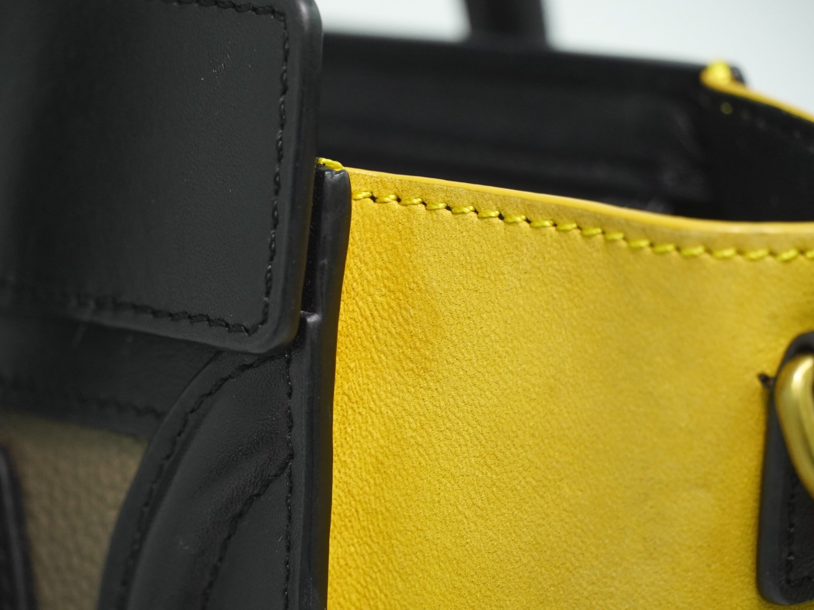 CELINE Luggage Nano Leather 2way Shoulder Handbag Greige Yellow Black