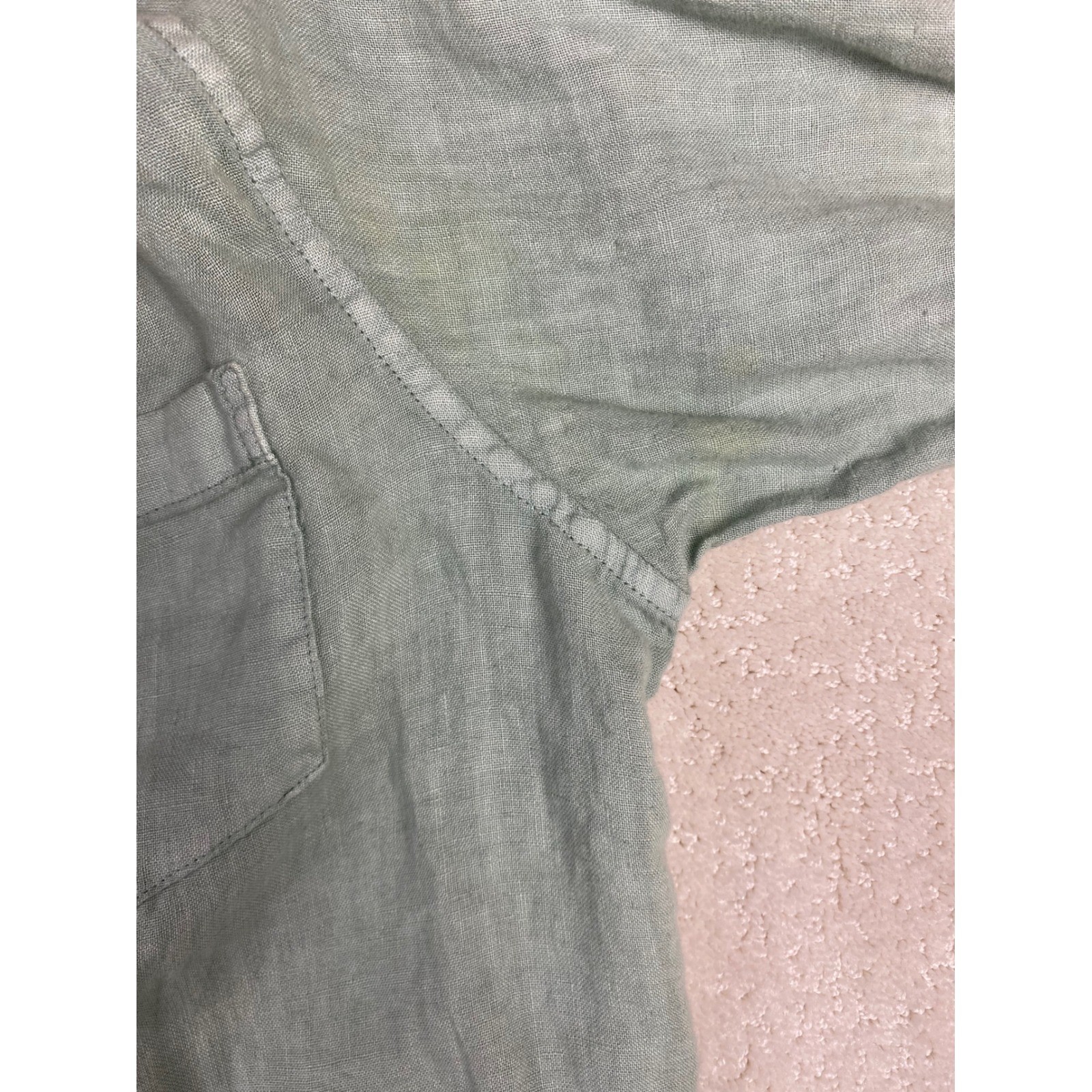 Tailor Vintage Linen Shirt Mens L Sage Green Long Sleeve Button Down Spots Noted