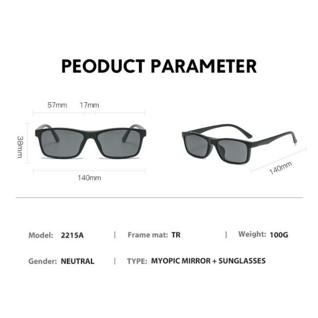 Eyeglasses Frame with 5pcs Magnetic Clip On Polarized Sunglasses Square Glasses