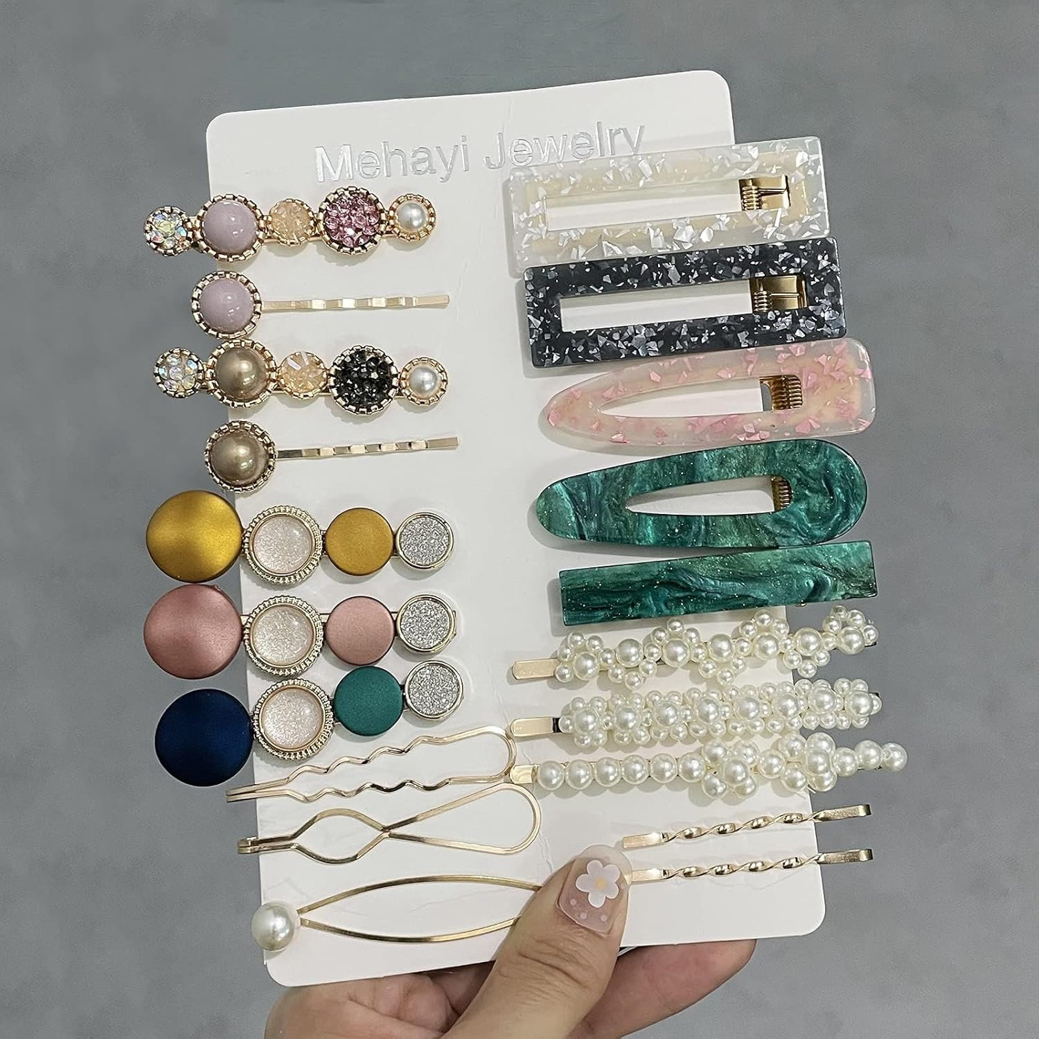 Mehayi 20 PCS Macaron Pearl Acrylic Resin Fashion Hair Clips Set, Cute Hair Barr