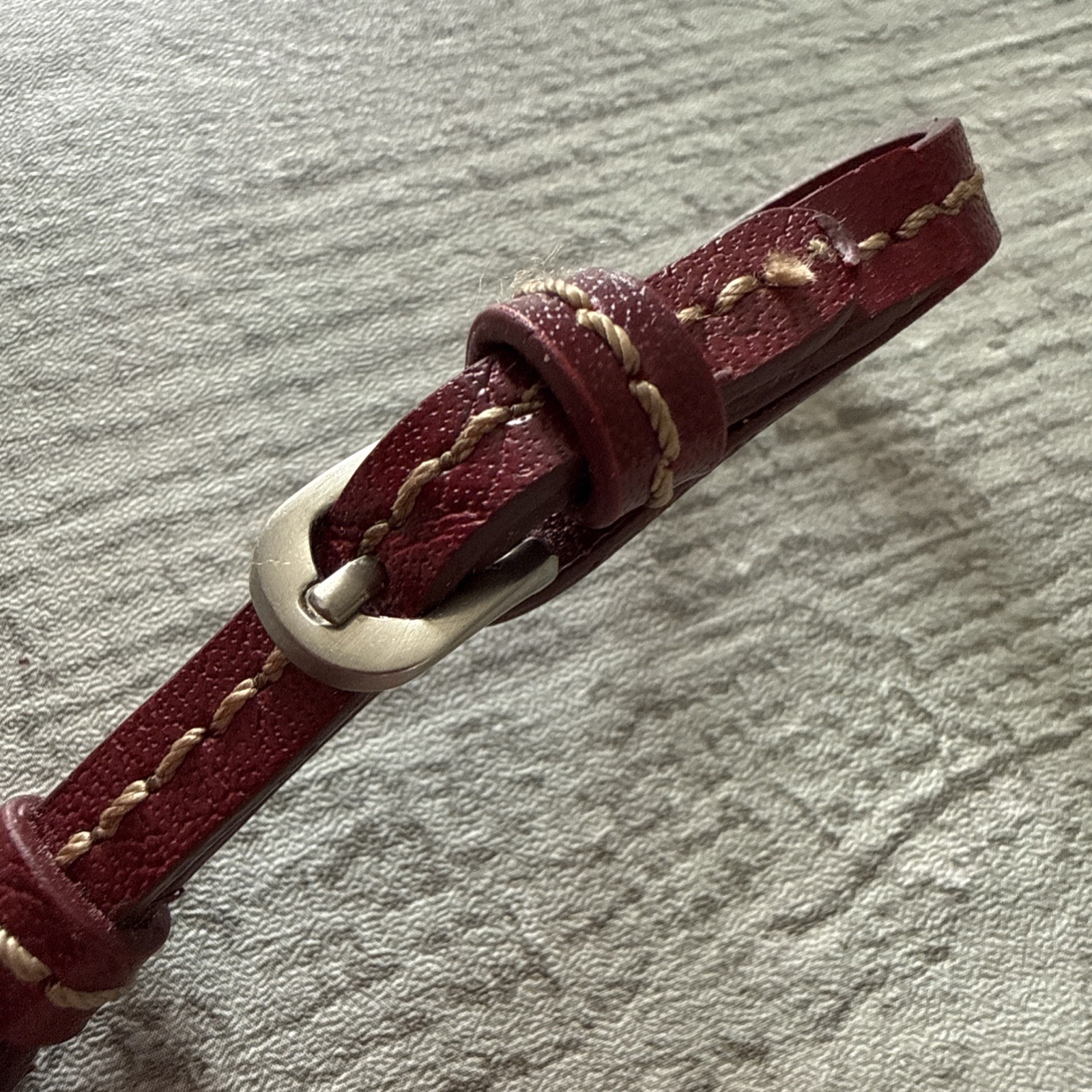 LIZ CLAIBORNE Vintage Red Leather Strap Buckle Fob Bag Charm Keychain Hang Tag