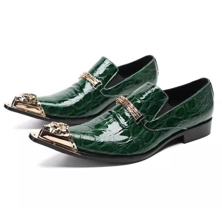 Men’s Leather Metal Pointed Toe Brogue Banquet Dress Embossed Shoes Oxfords 2026