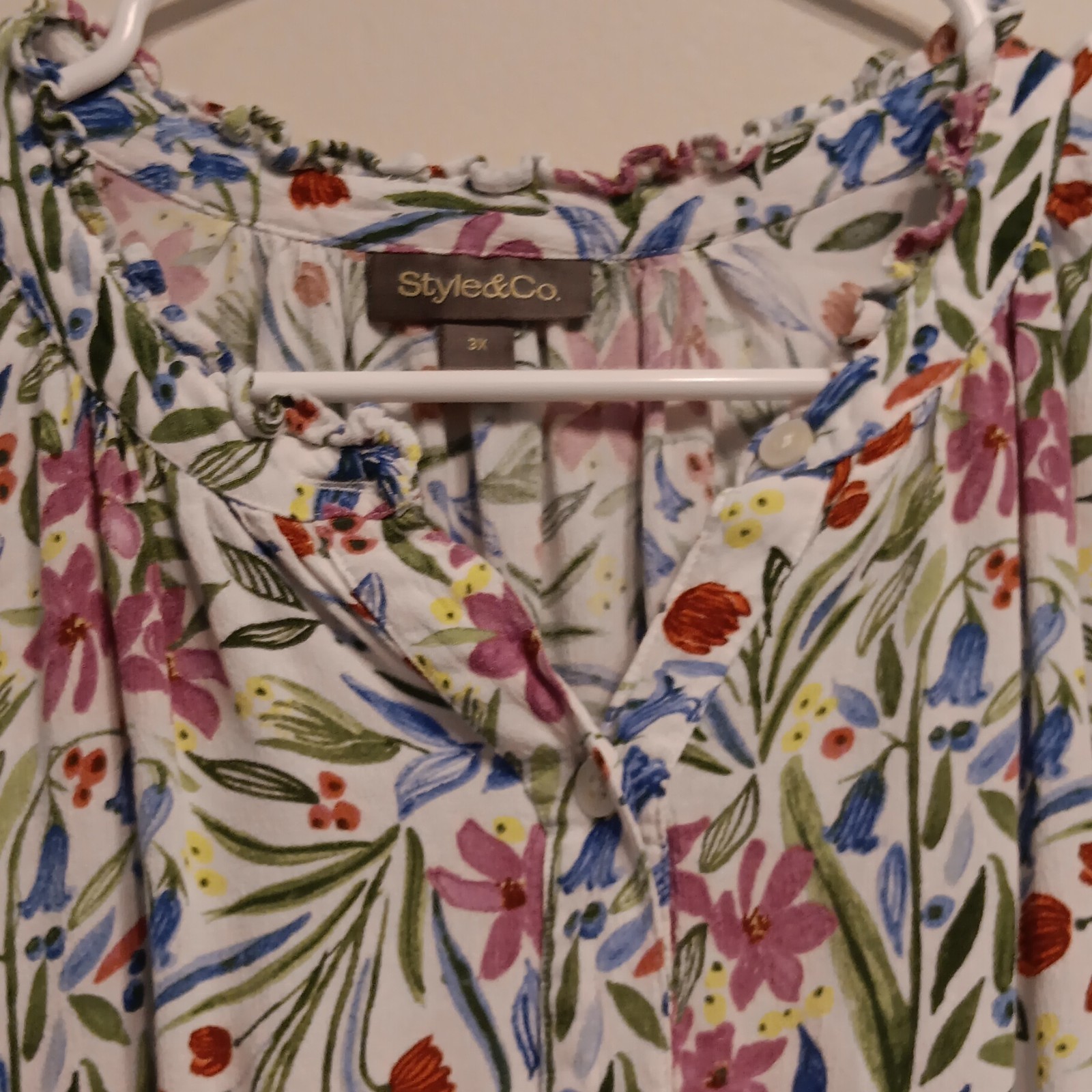 Style & Co. Multicolor Floral Long Sleeve Button Front Blouse Plus 3X