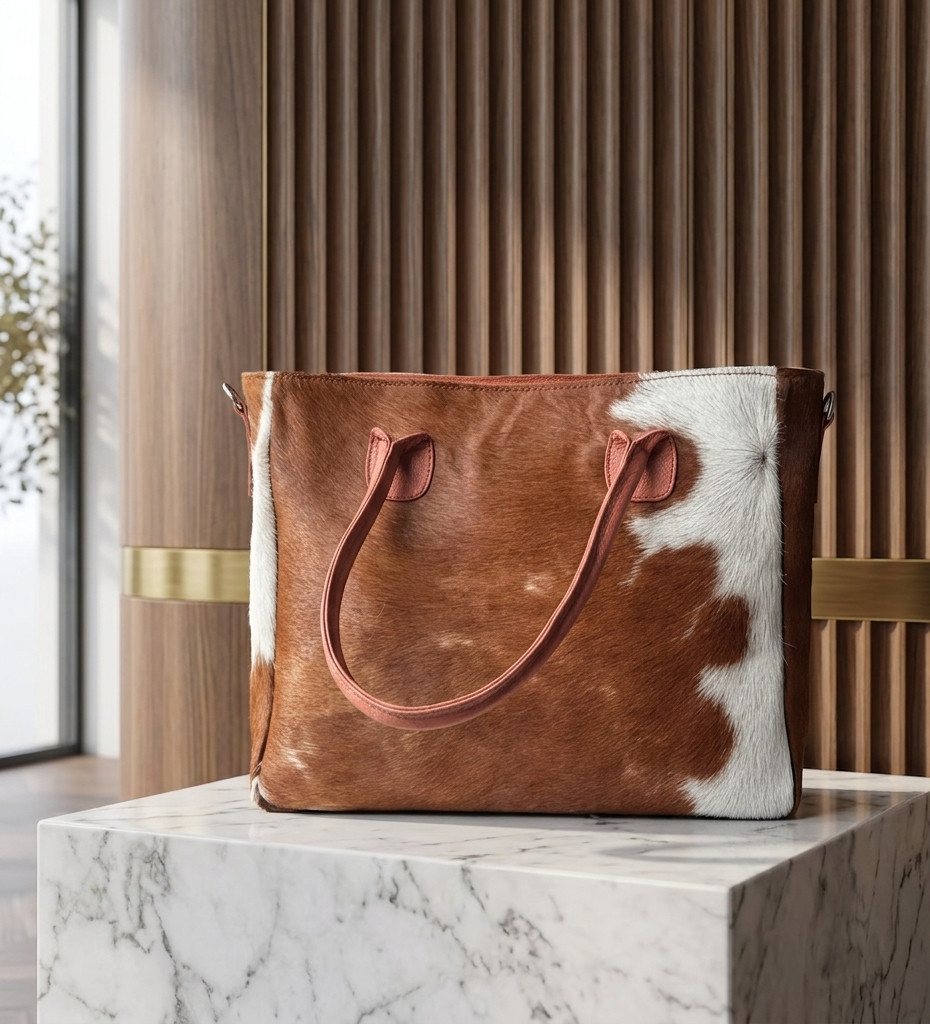 Handmade Cowhide Leather Shoulder Tote Bag Women Fashion Handbag