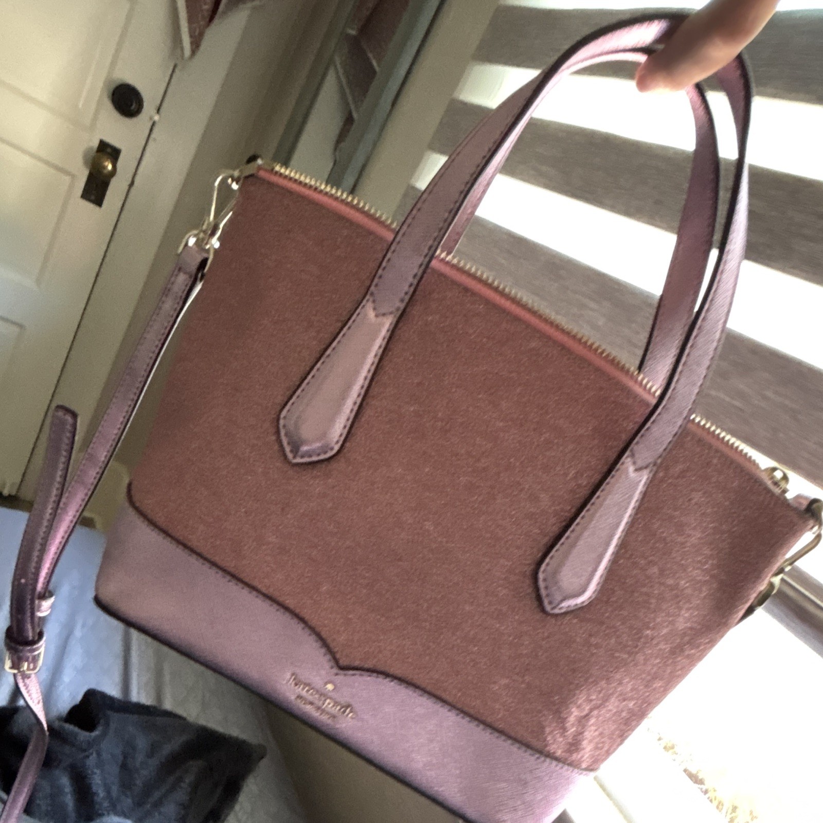 kate spade new york Pink Metallic Satchel Top Handle, Zip, Detachable Strap