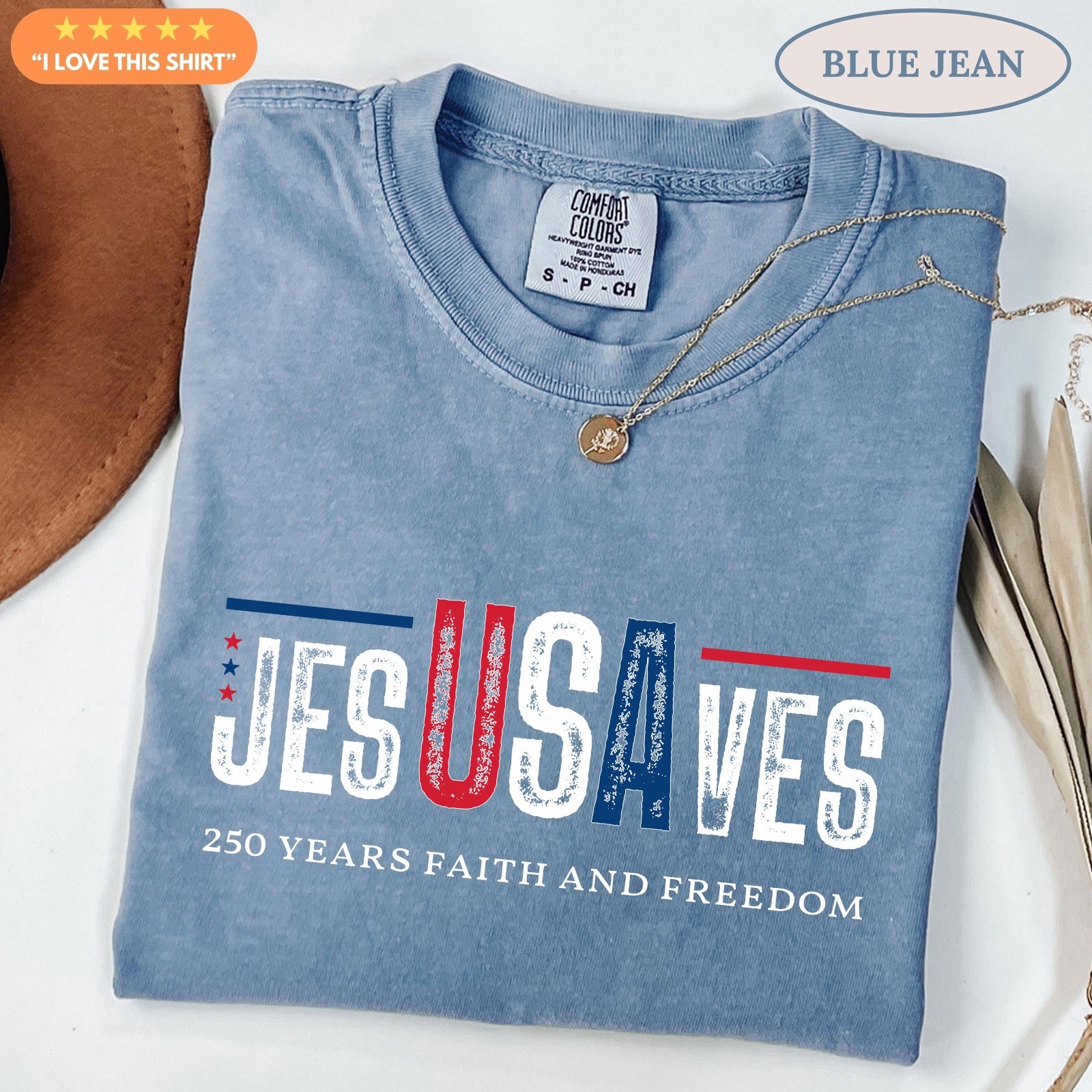 Jesus Saves USA 250 Years of Freedom T-Shirt Christian Patriotic July 4th Tee