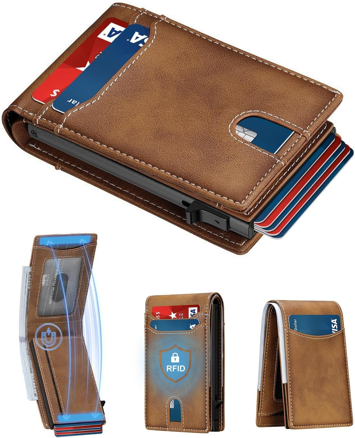 Card Wallet for Men Slim: Smart Rfid Minimalist Front Pocket Pop up Wallet with
