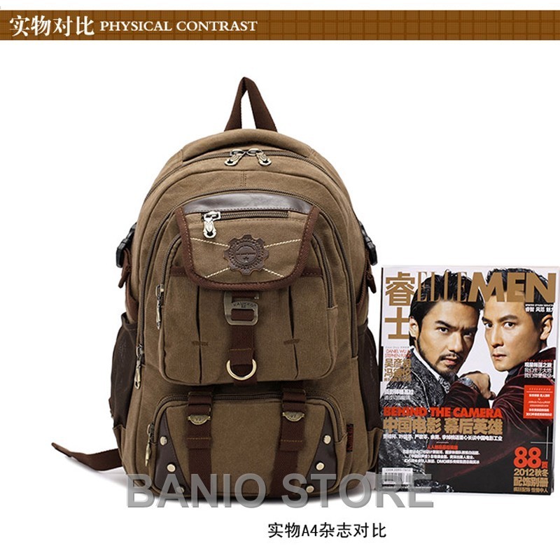 KAUKKO Men Canvas Backpack Rucksack Bag Camping Travel School Satchel Outdoor