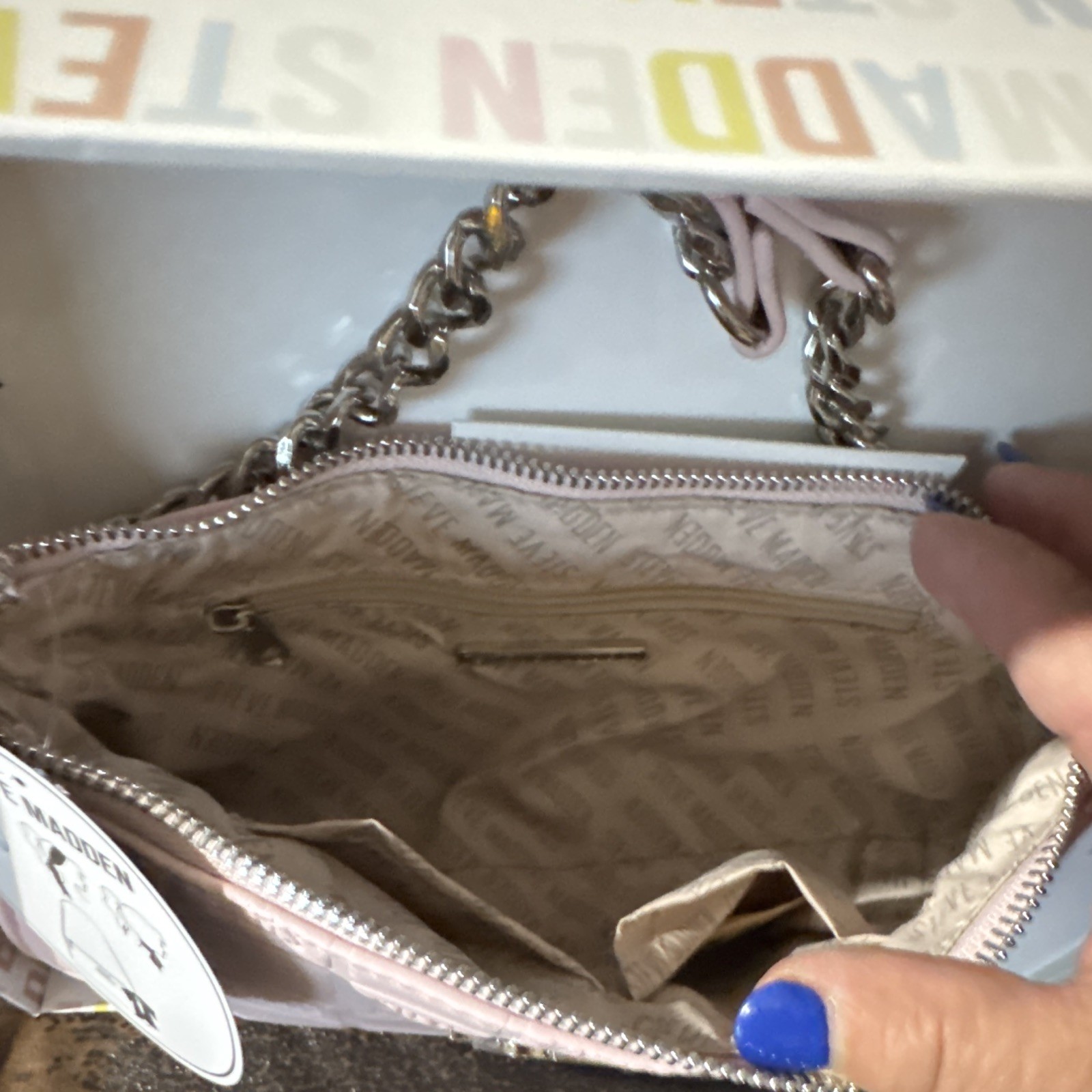 Steve Madden Pink Embossed Logo Crossbody Bag Zip, Adj/Det Strap, Pockets