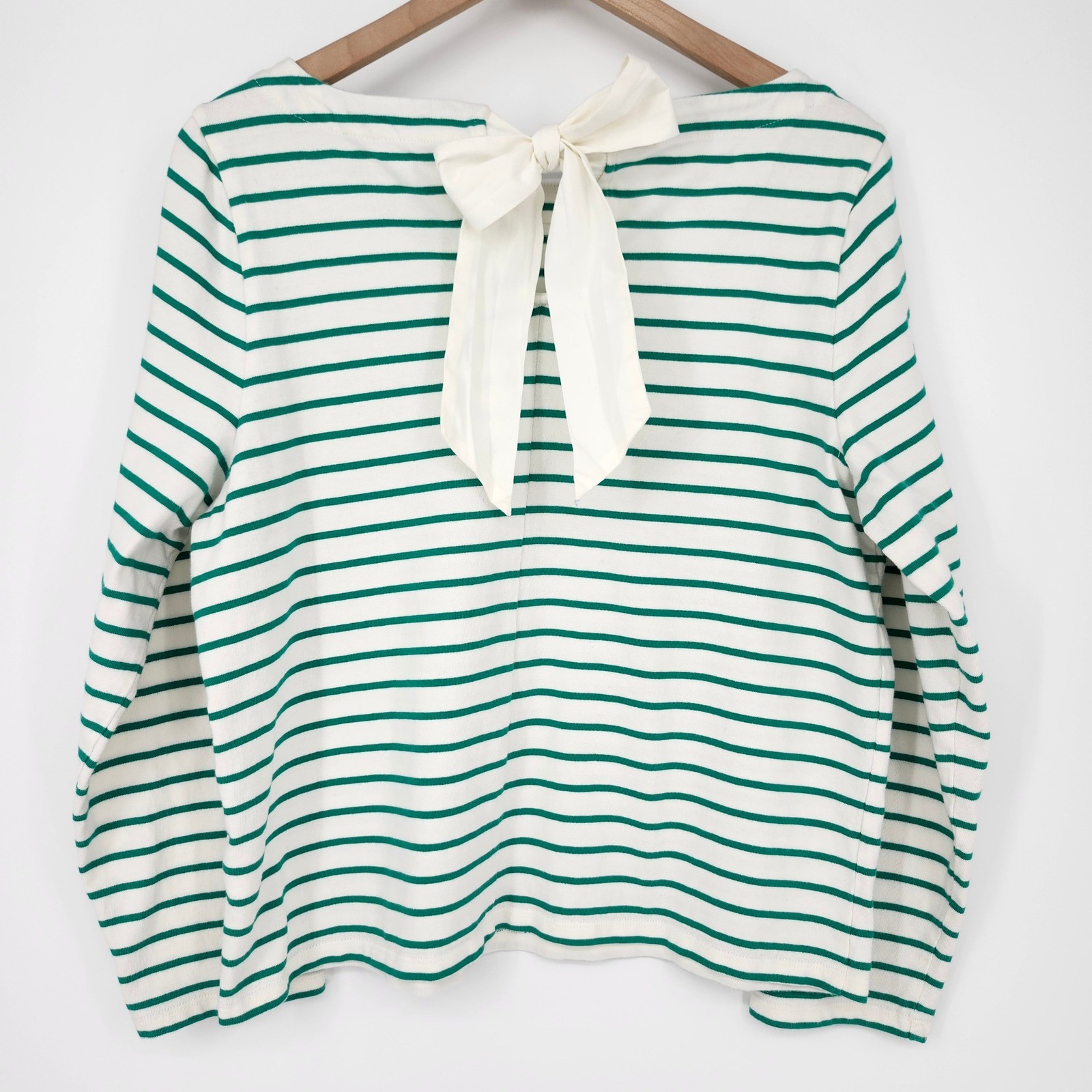 J.Crew Womens Green Stripe Bow-Back Top XL Nautical Boat Neck Preppy Old Money