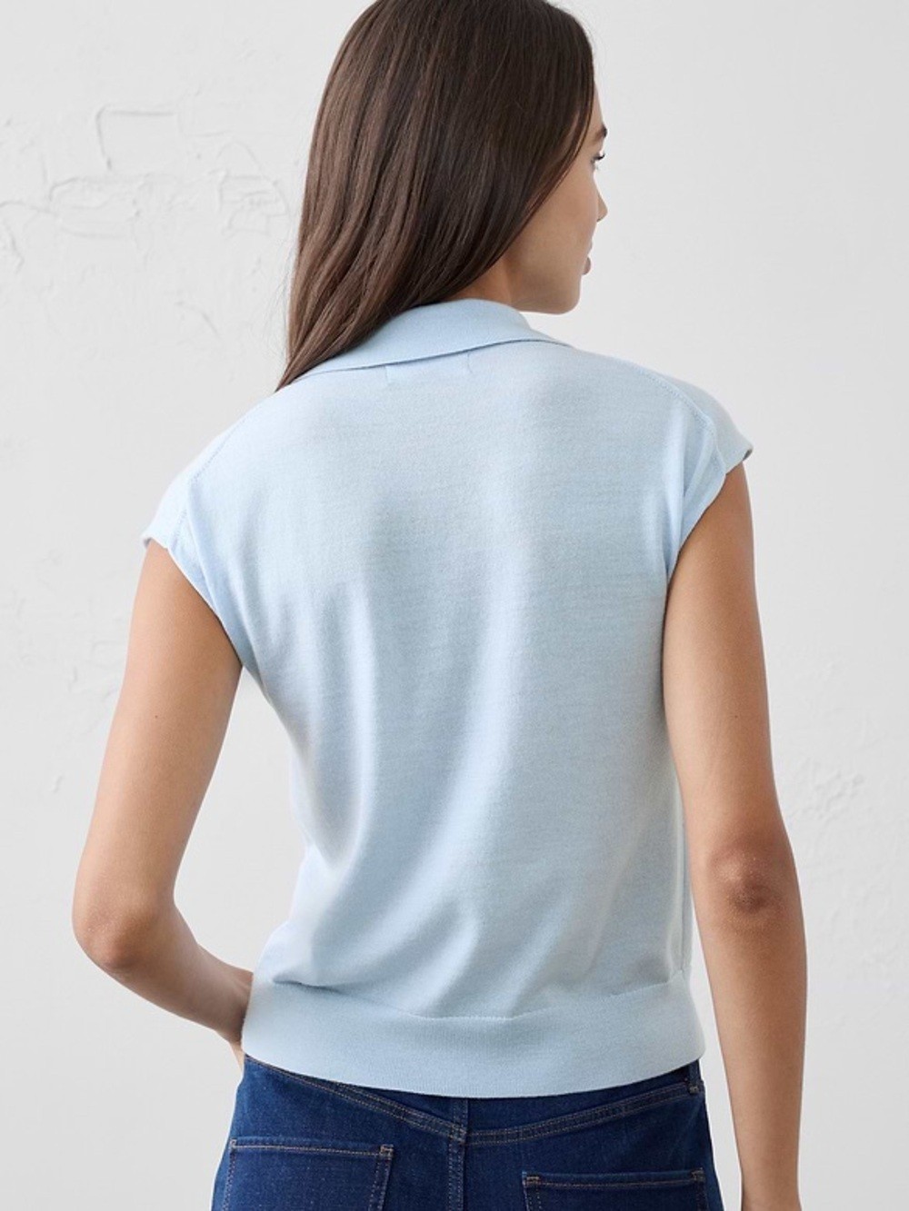 Women’s Banana Republic Light Blue Cap Sleeve Merino Wool Polo Size M Coastal