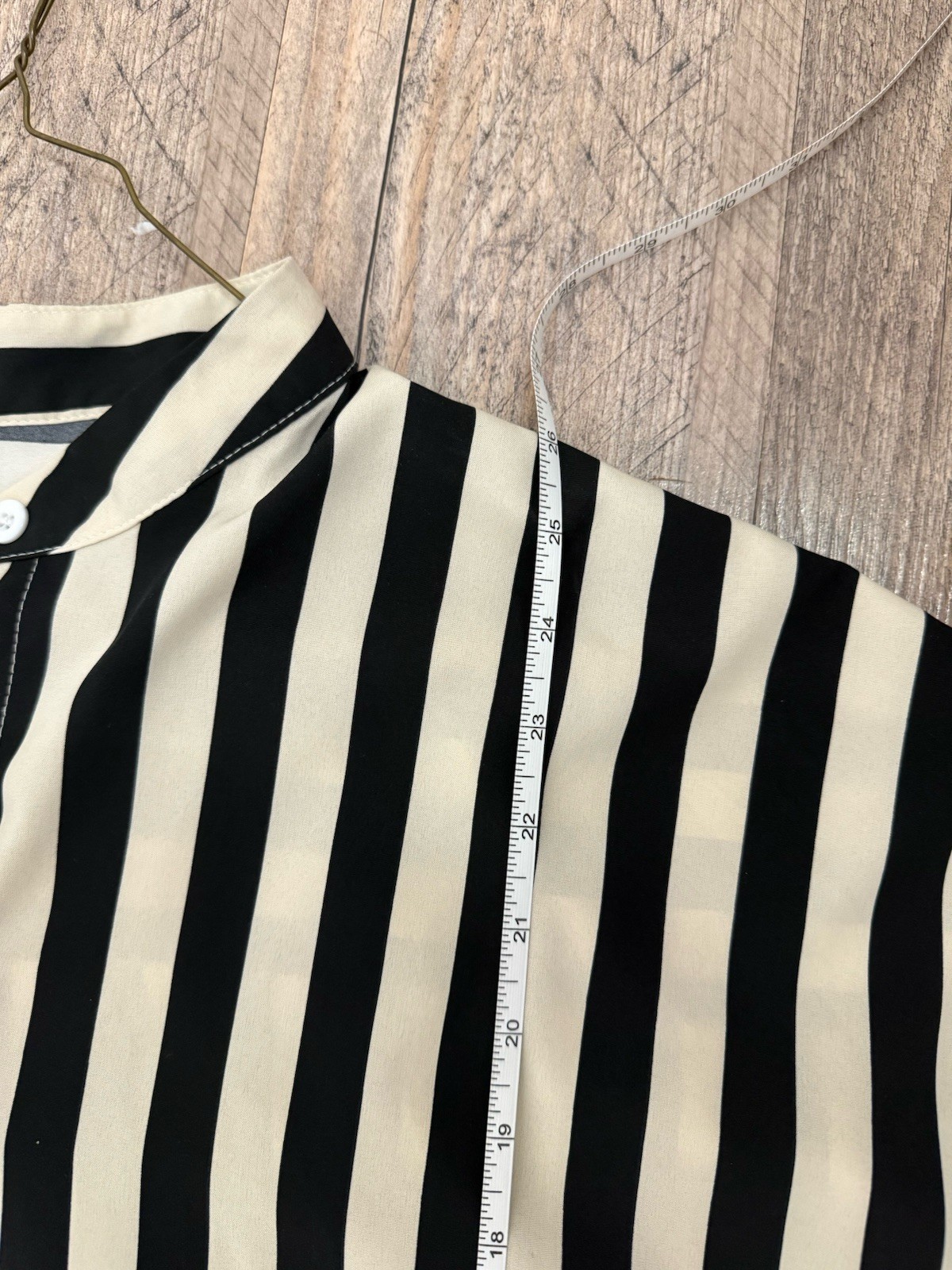 Womens Black & White Striped Collared Short Sleeve Button Front Blouse L