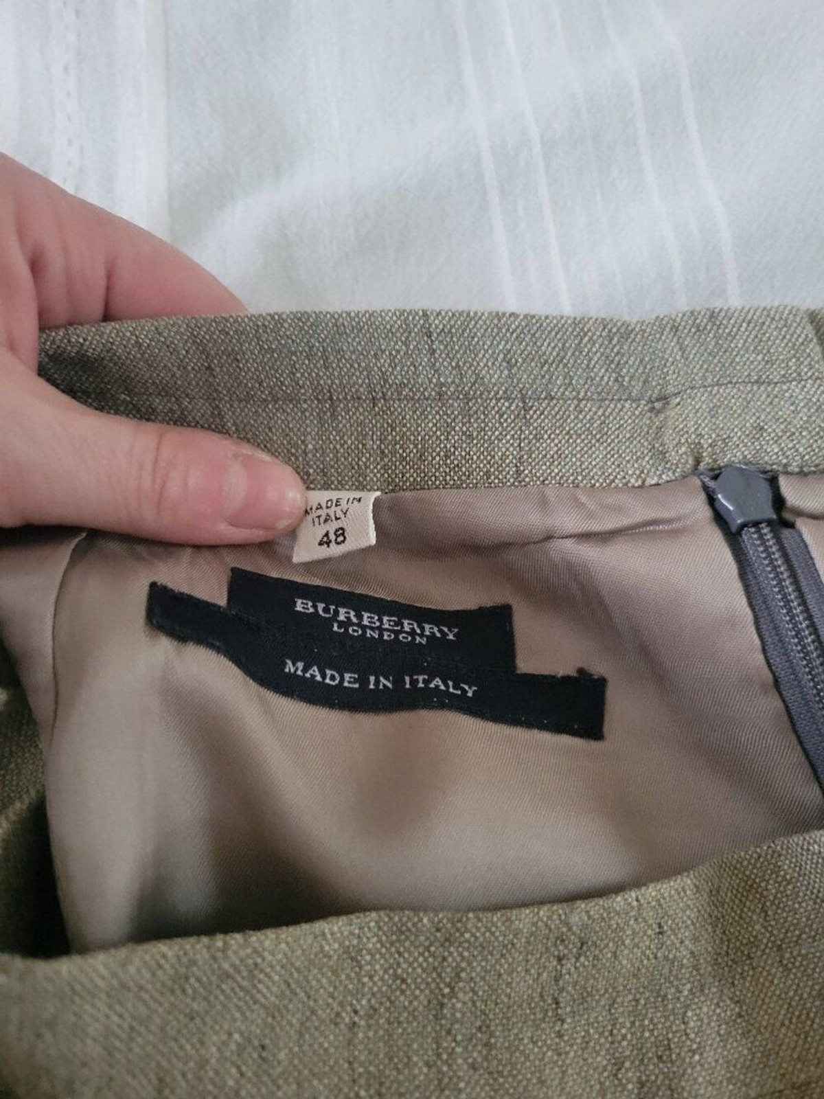 Burberry London Linen Pencil Skirt Sage Khaki Italy Quiet Luxury Capsule IT 48