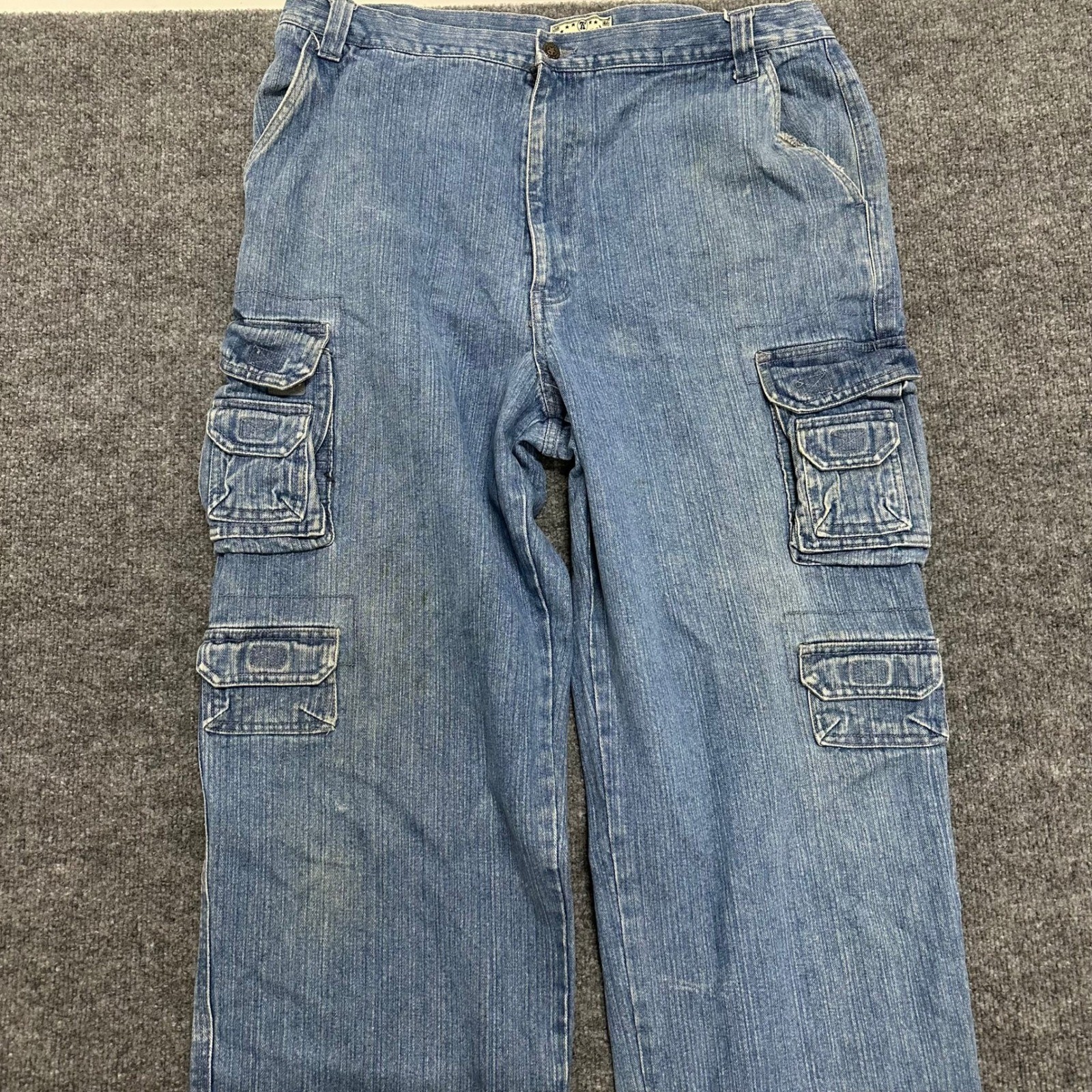 Liberty Blue Cargo Jeans Mens Size 38 Tall Blue Denim Relaxed Fit Utility