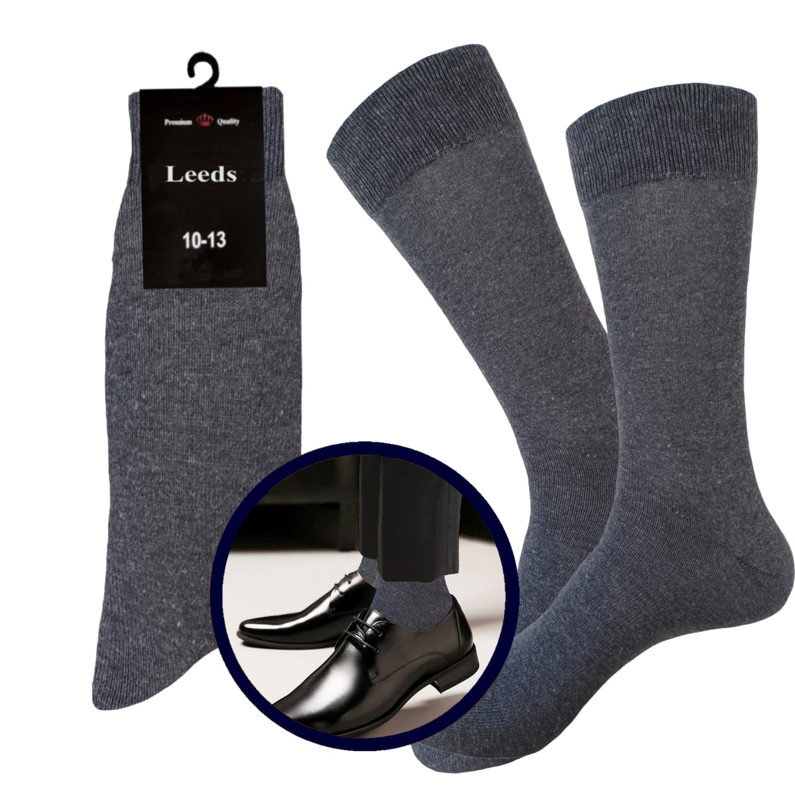 Solid Colors NATURAL COTTON Dress Socks 10-13 GRAY BLACK Formal Socks