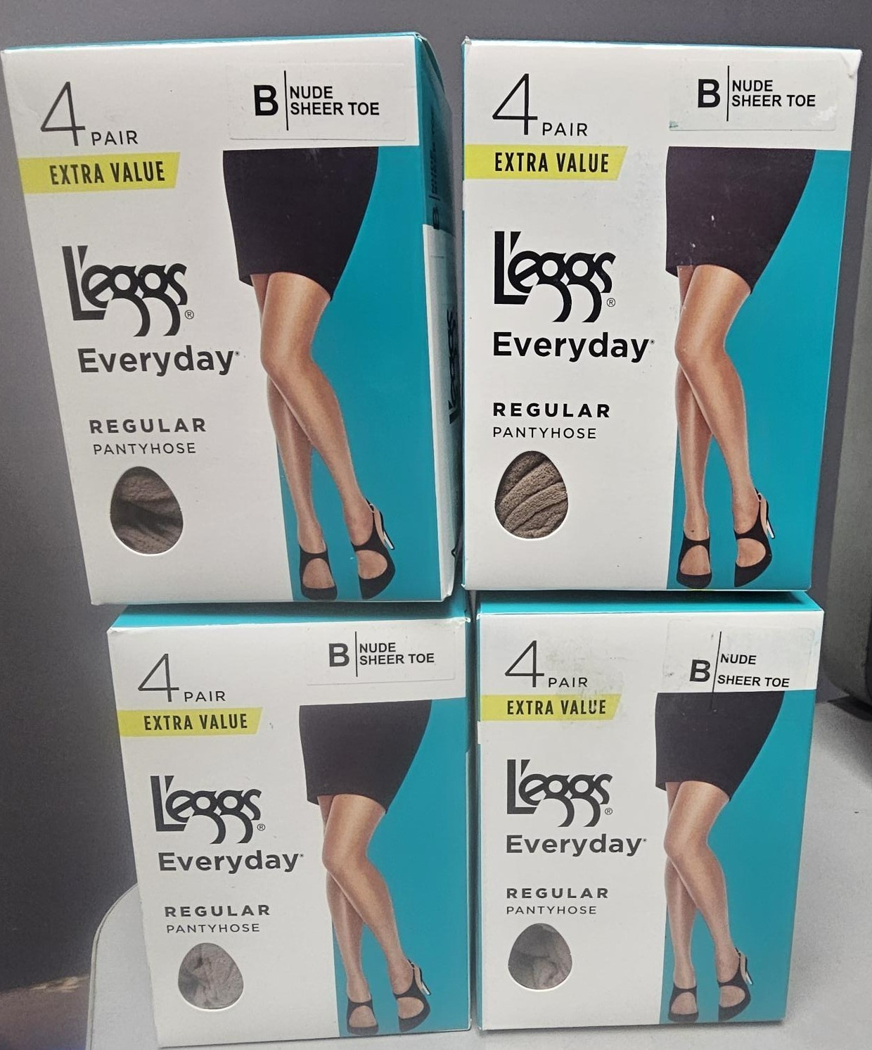 4 X Leggs Everyday Regular Pantyhose Size B Nude Sheer Toe 4 pr per box-16 total