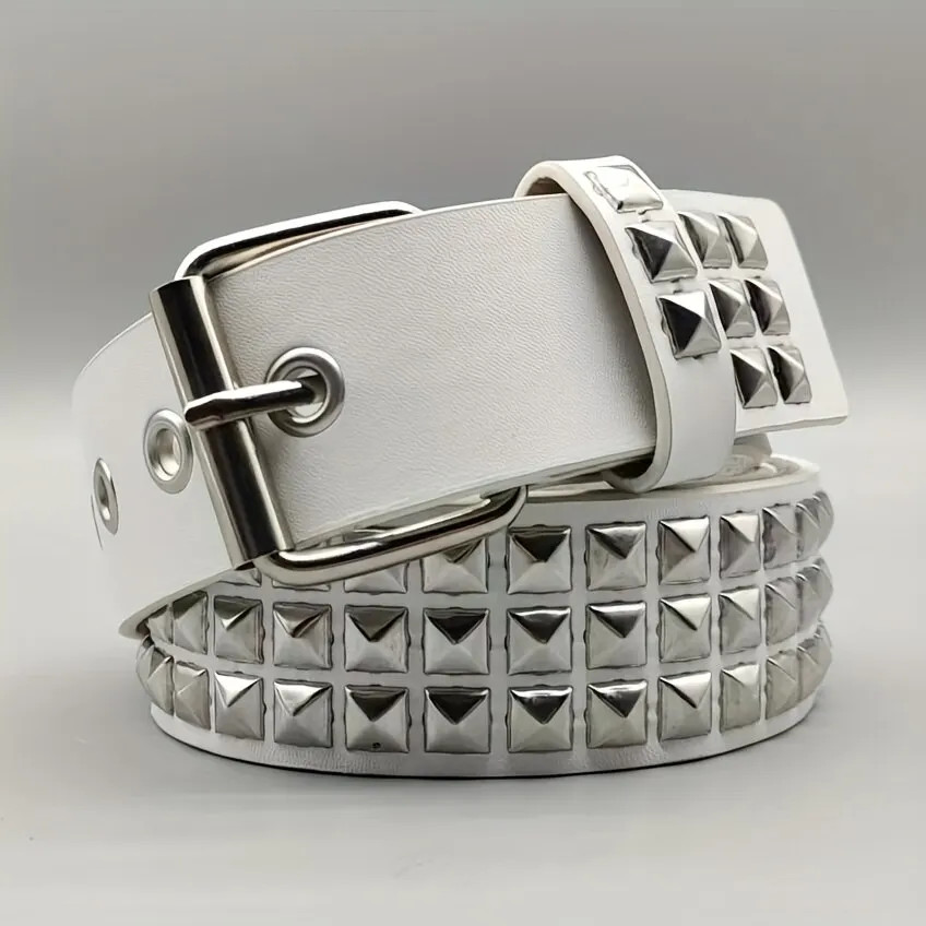 Studded Punk Rock Rivet Belt for Men & Women Pyramid Metal Silver Design USA