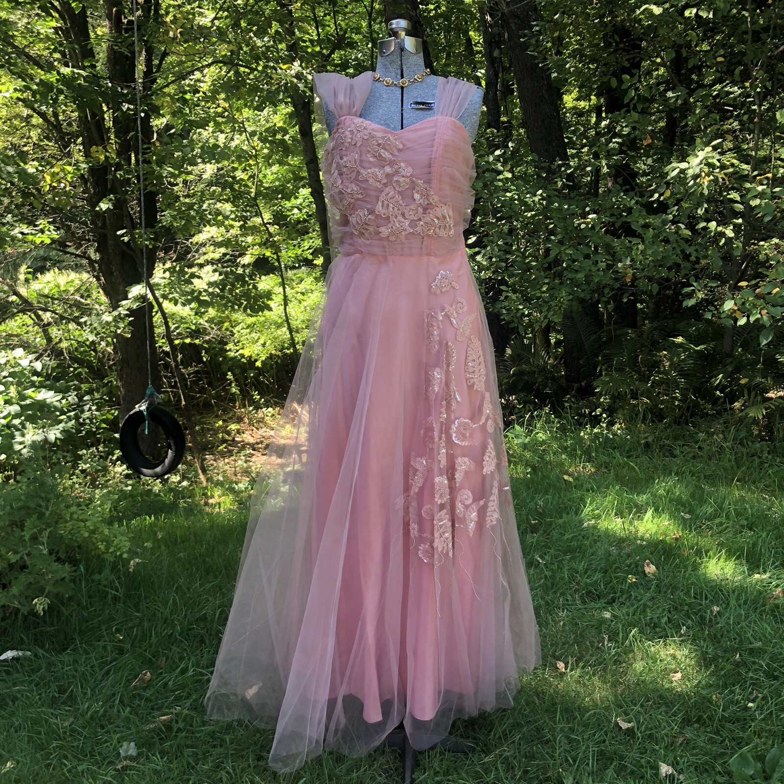 Vintage 1940’s Sequin Pearls Lace Cocktail Gown Dress 36-28-48 Stunning unworn