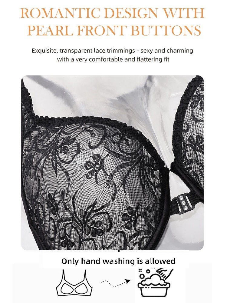 Ultra-thin Bra Front-fastened Lace Racer Back Underwire Brassiere Sissy Lingerie