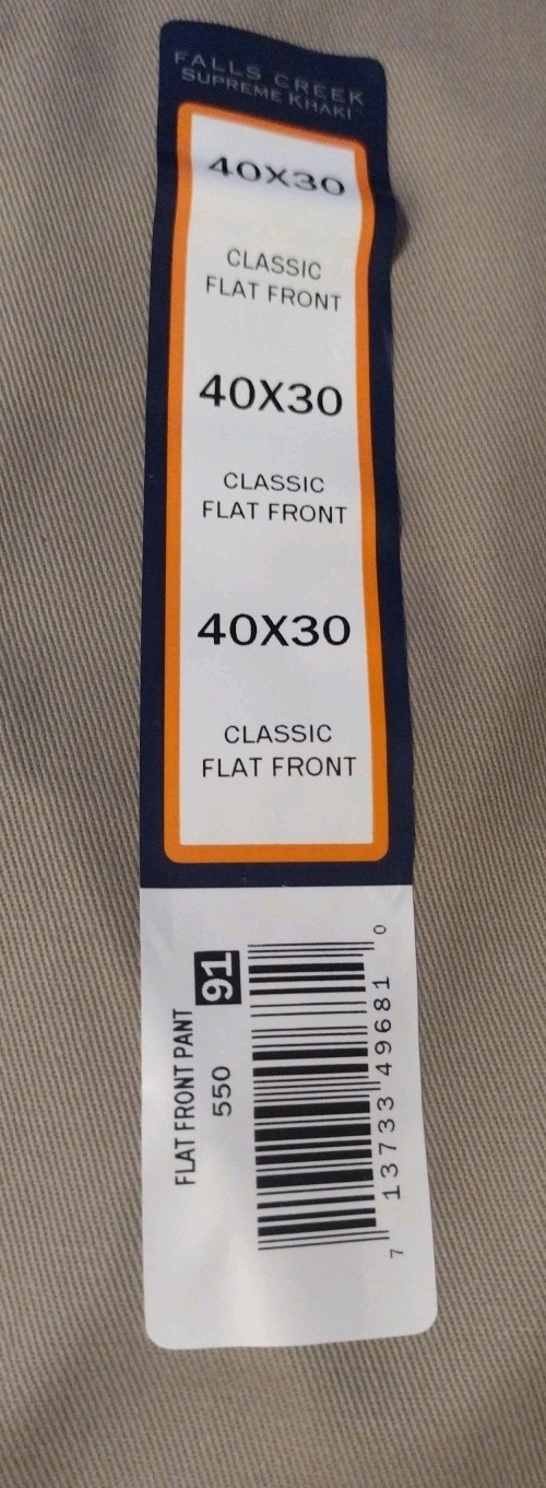 1 Pair of Men’s Falls Creek Supreme Khaki pants Classic flat front Size 40×30