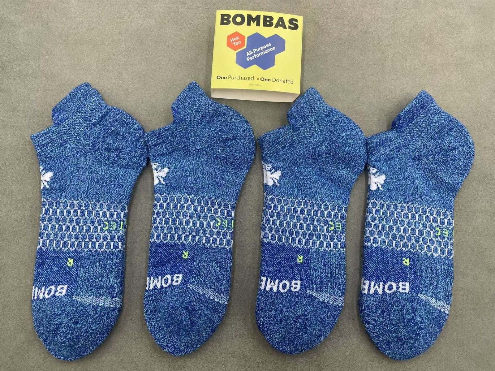 4 Pairs Bombas Men’s Running Performance Ankle Socks Size Large 9-13 Blue
