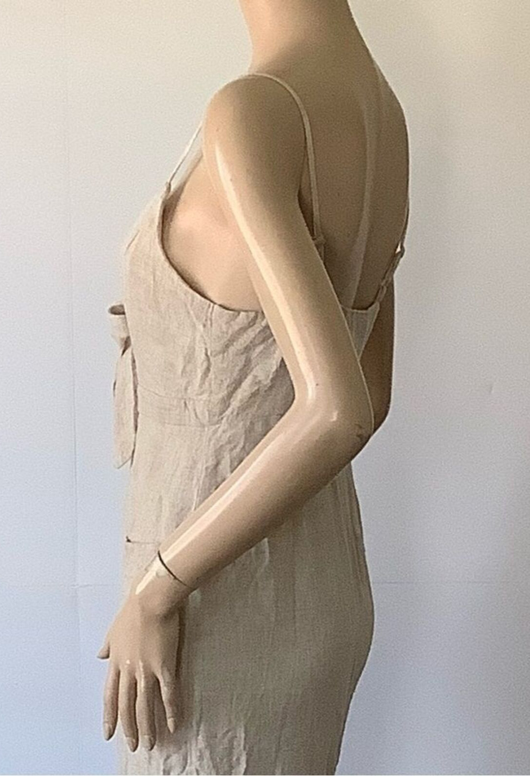 EVERLY Linen Blend Natural Oatmeal Shade Thin Adjustable Strap Dress (Size S)