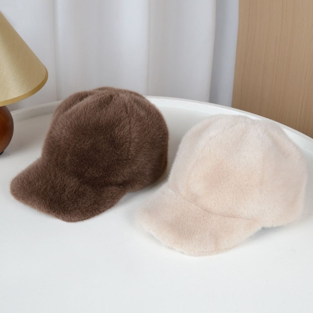 Winter Women Fluffy Faux Fur Baseball Cap Thickened Warm Snapback Duckbill Hat