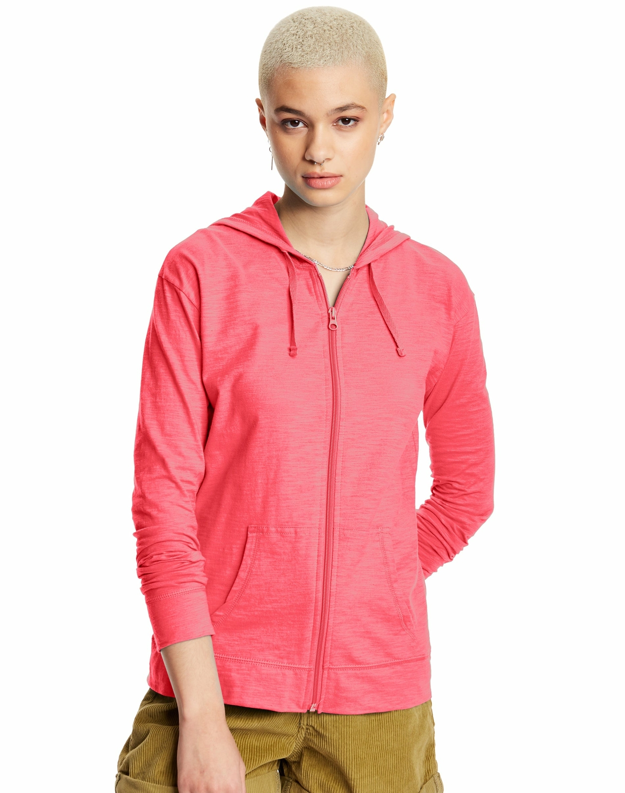 Hanes Women’s Hoodie Lightweight Pockets Slub Jersey Full Zip Sweatshirt Casual