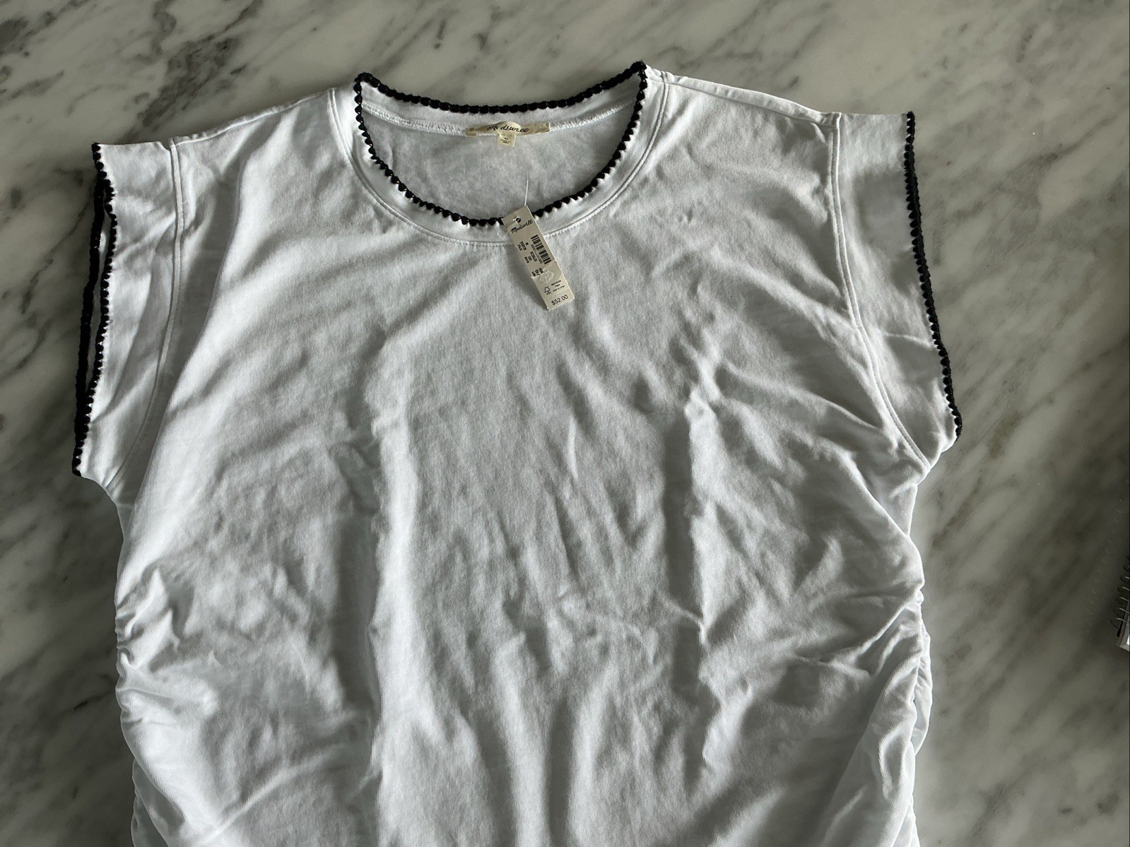 Madewell Side-Cinch Muscle Tee White Top w/ Black Trim Size M NWT