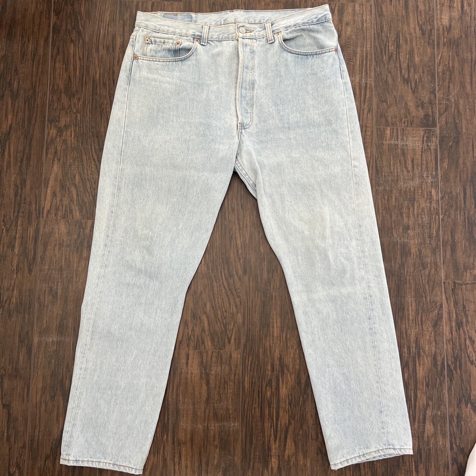 Vintage Levis 501 Jeans Men 38×30 Blue Button Fly Denim Pants Light Wash Altered