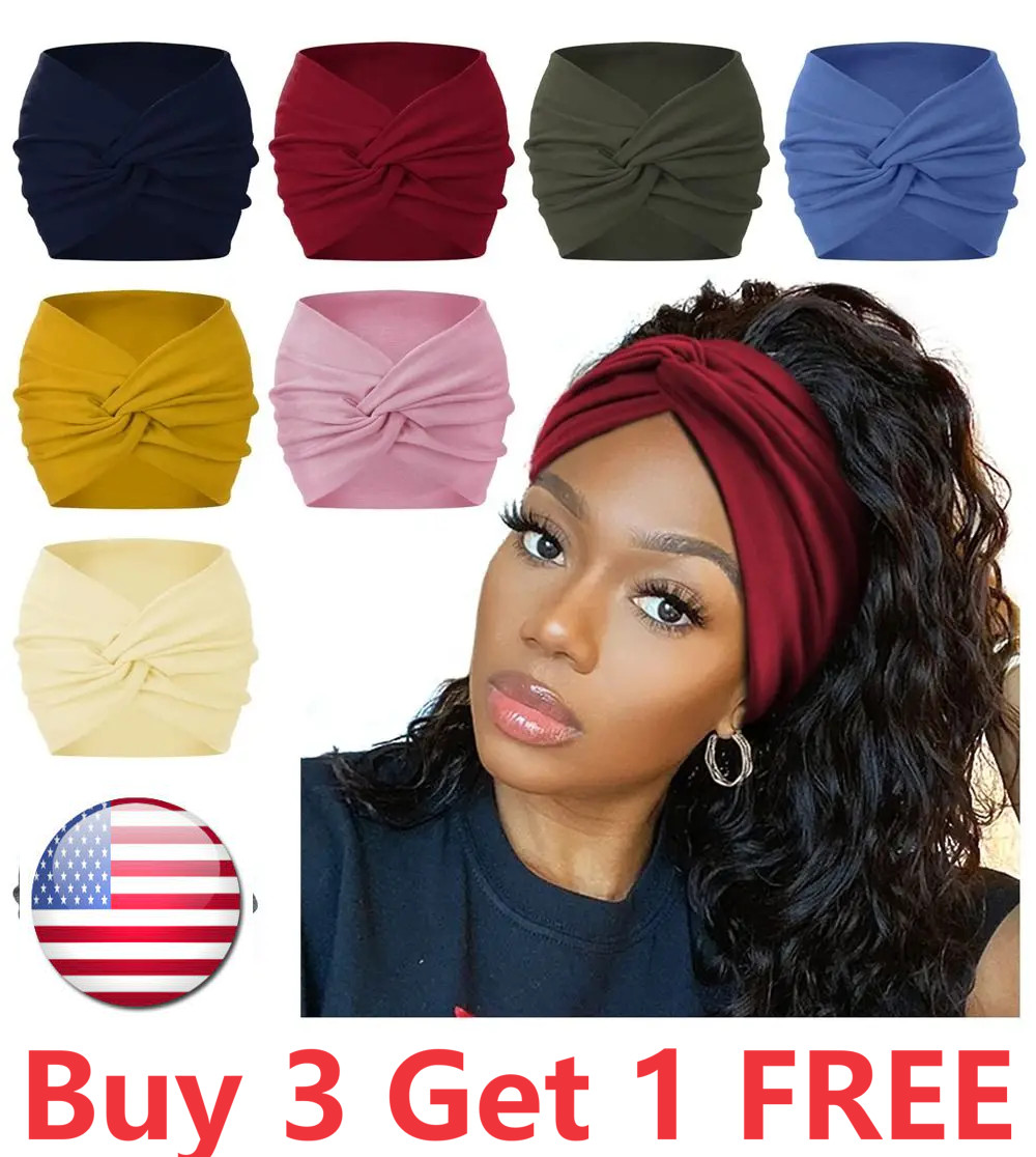 Twisted Hair Wrap Yoga Headband Stretchable Turban Hairband Fashion Solid Color