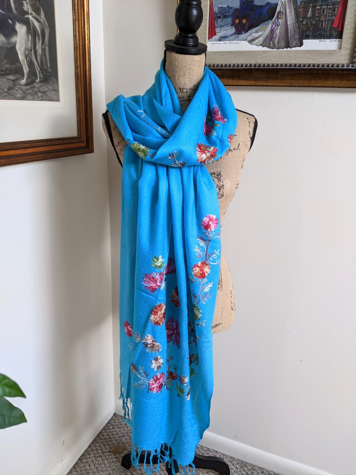 MEXICAN EMBROIDERED SOFT FRINGED SHAWL REBOZO WRAP 72 X 28 – MADE in MEXICO