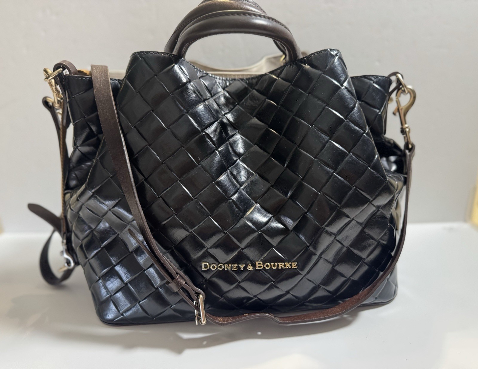 Dooney & Bourke Black Barlow Satchel Top Handle Detachable Strap Gold Hardware