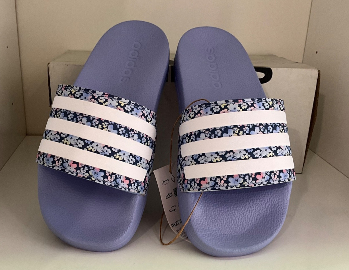 ADILETTE SHOWER KIDS SLIDES SANDALS BLUE FLOWERS
