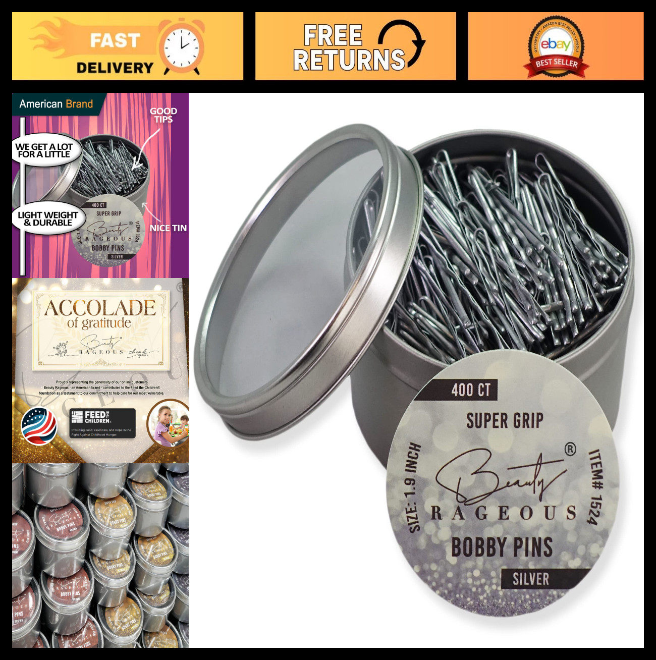 Super Grip Bobby Pins 1.9 Inch – Secure Hold for All Hair Types – 400 Count Tin