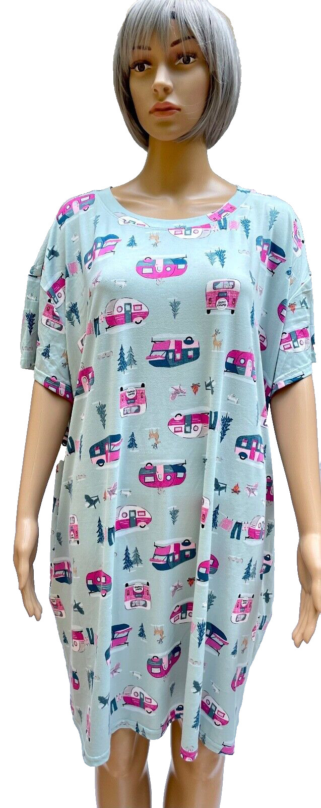 JOYSPUN Soft Polyester Spandex Short Sleeve Sleepshirt W/Pockets 4 Variations