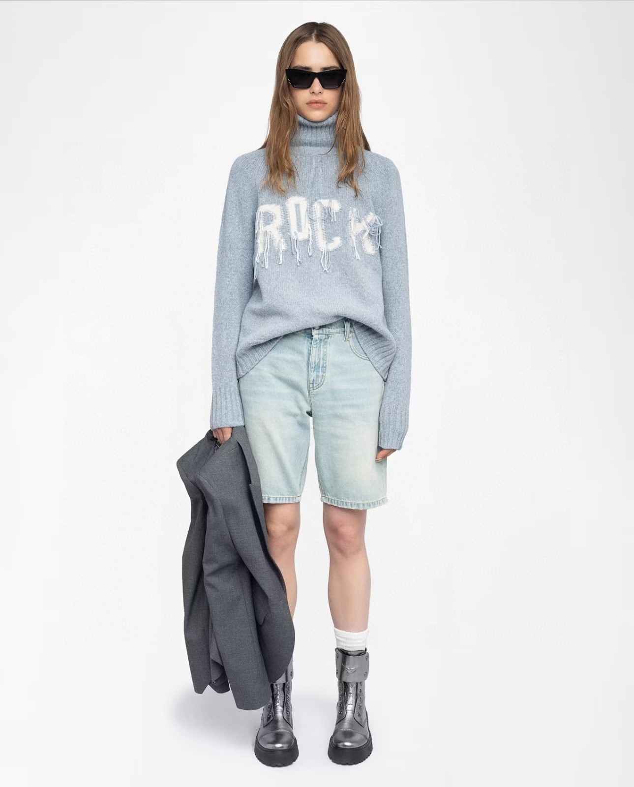 2025 NEW Women Zadig & Voltaire ROCK High Neck Cashmere Wool Knitted Sweater SML